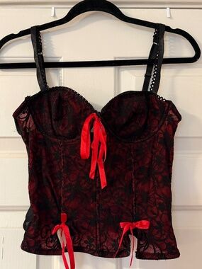 Native Intimates Black Red Lace Corset Bustier Top Women's Size 34C Gothic Vamp